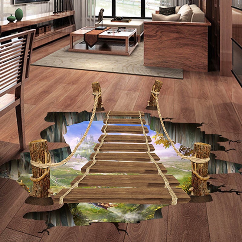 Verwijderbare 3D Brug Vloer Muursticker Kleurrijke Rivier Brug Wall Art Woonkamer Decor Muursticker