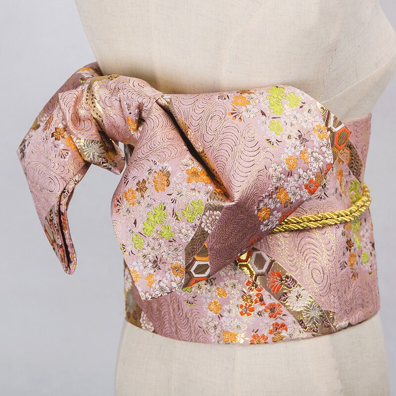 Japanskt blommönster vintage rosett stil dam kimono bälte brett obi skärp midja korsett slips kimono