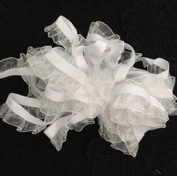 5 Yards Pretty Zwart Wit Roze Koningsblauw Kant Accessoires DIY Elastische Gaas Ruche Kant Kledingstuk Stretch Kant 1.5 cm breedte: white