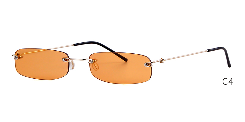 SORVINO Small Orange Rimless Rectangle Sunglasses Men Women 90s Tiny Narrow Frameless Tint Sun Glasses Shades SP40: C4