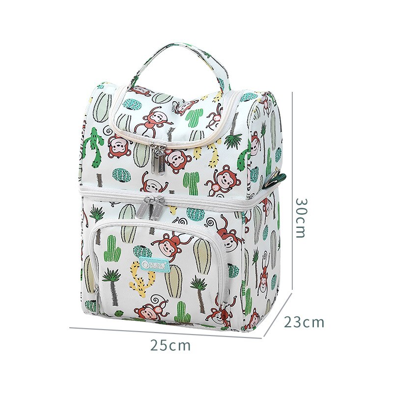 WORTHBUY Cute Monkey Lunch Bag Portable Thermal Lunch Box Bag For Woman Kids School Picnic Waterproof Oxford Food Container Bag: Style A Large