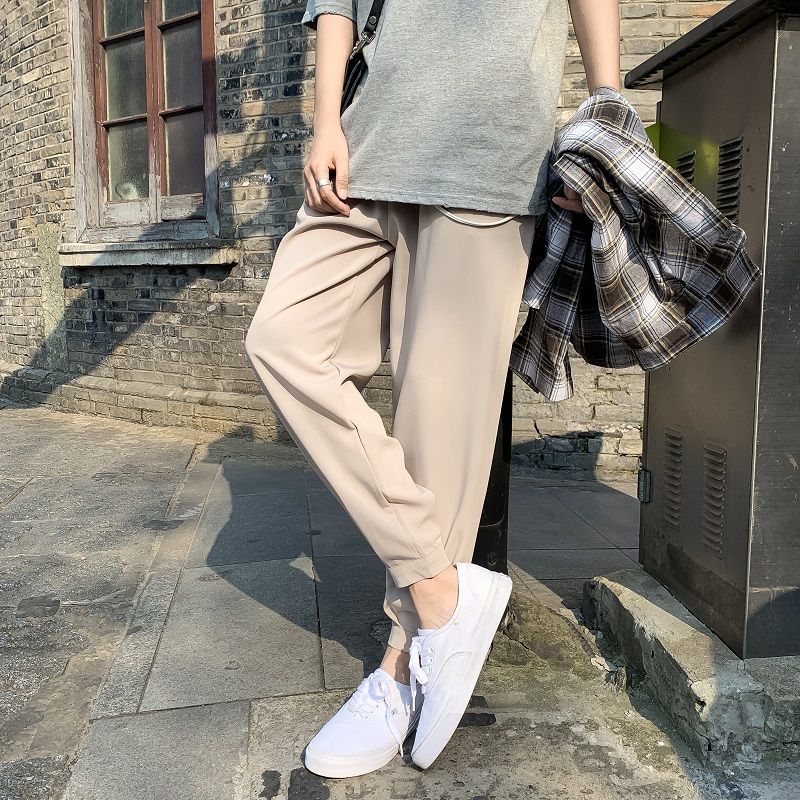 Sommer tynde afslappede bukser herre ensfarvet business kjole bukser mænd streetwear løse britisk stil haremsbukser m -2xl