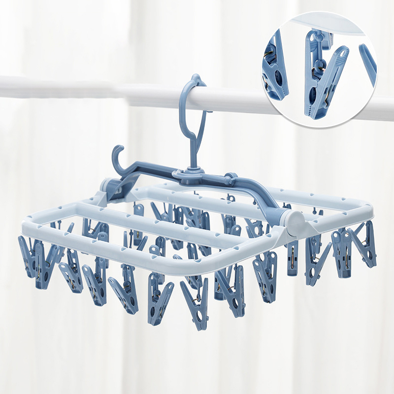 32Clips Rack secado de ropa Clip de plástico de calcetines a prueba del viento secado estante giratorio hogar calcetines ropa secador de productos: 7