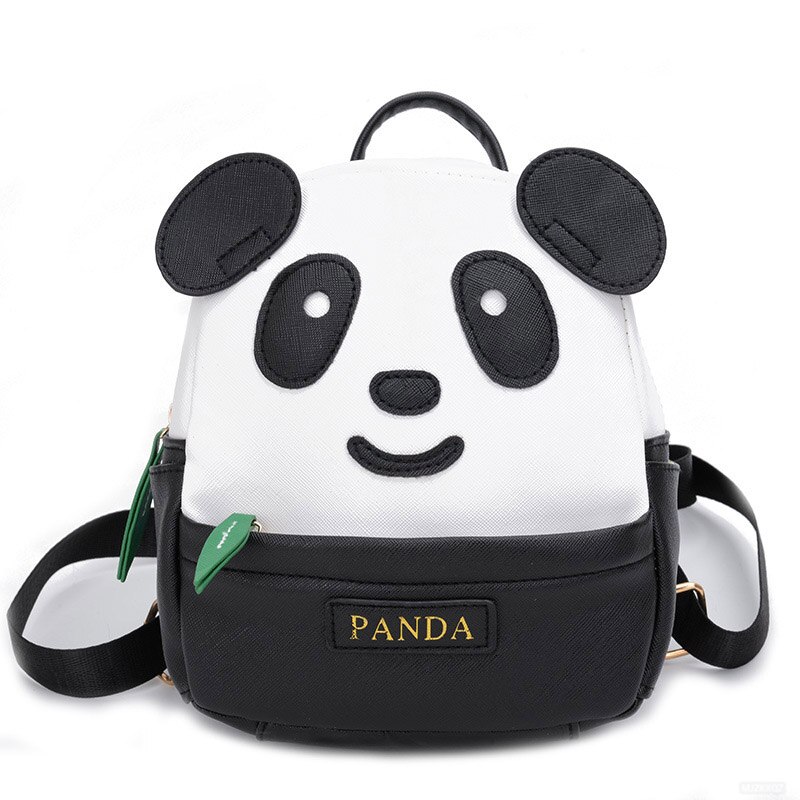 Tegneserie søde panda rygsæk børns skoletasker grundskole pu læder lille rygsæk til piger dejlige dagtasker: Sort stor