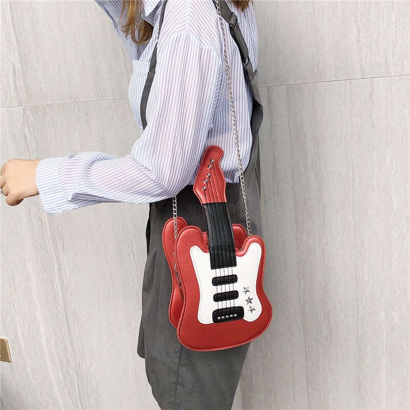 Women's Shoulder Bag Mini Guitar Shape Crossbody Bag Women Cute Messenger Bag Personality Pu Bag