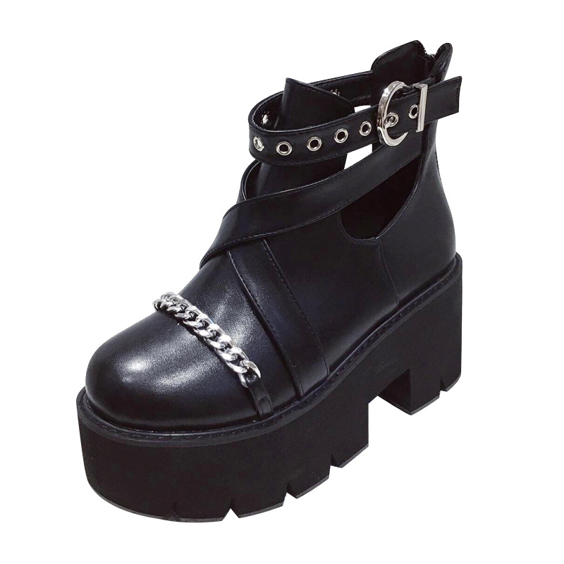 PRETO BRANCO 8cm tacones nueva versión coreana de la plataforma para magdalenas cuña de Metal Botines de tacón alto mujeres zapatos botas mujeres JXQ: 35