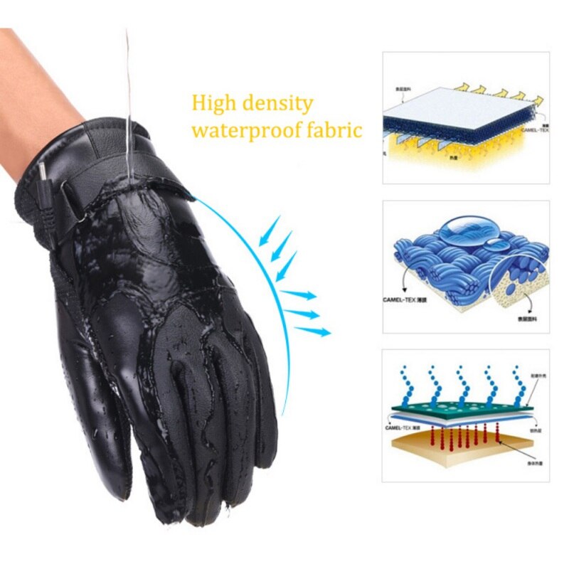 USB Plug Electric Heated Gloves With Touchscreen Finger For Men Winter Hands Warmer Thermal Gloves Windproof For Cold Weat