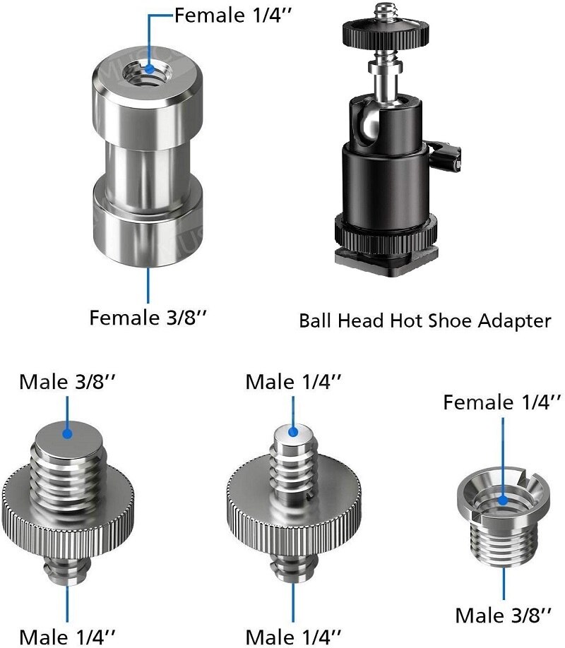 Camera Screw 1/4" and 3/8‘’ Converter Threaded Screws 1/4" Shoe Adapter Mount Camera Ball Head Set for Camera Tripod Light