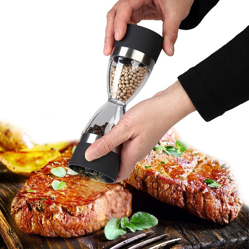 2 in 1 Shape Dual Salt Pepper Mill Spice Grinder Pepper for Kitchen Cooking Tools Easy to Clean