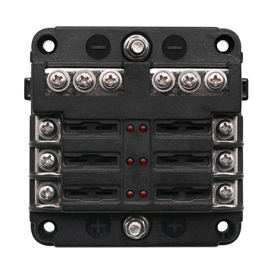 Caja de fusibles Universal de 6 vías, soporte de bloque, indicador LED, 12V, 32V, impermeable