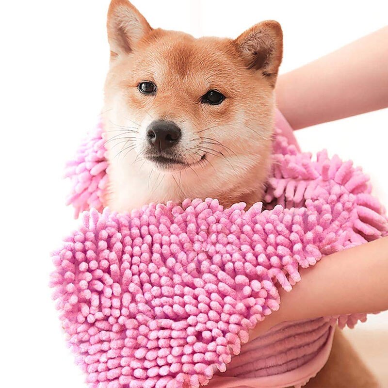 Toalla de microfibra para perro Ultra absorbente de secado rápido para mascotas toallas de baño para perros mascotas gatos LBShipping: Rosa / S