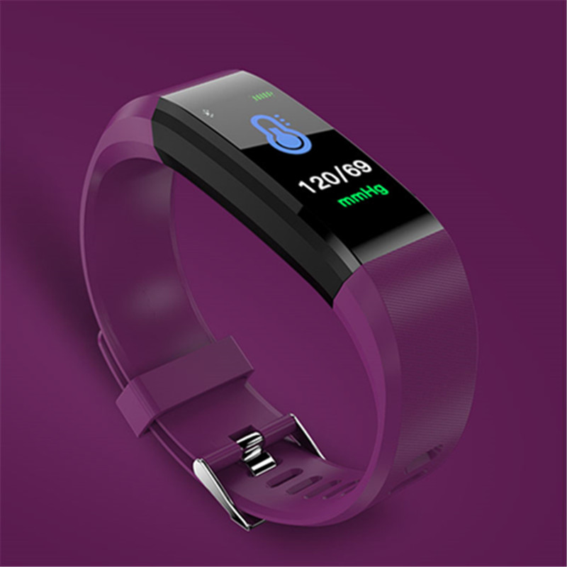 Écran intelligent bracelet moniteur de fréquence cardiaque Fitness activité Tracker 115plus bande intelligente couleur pression artérielle musique télécommande: 115PLUS  PURPLE