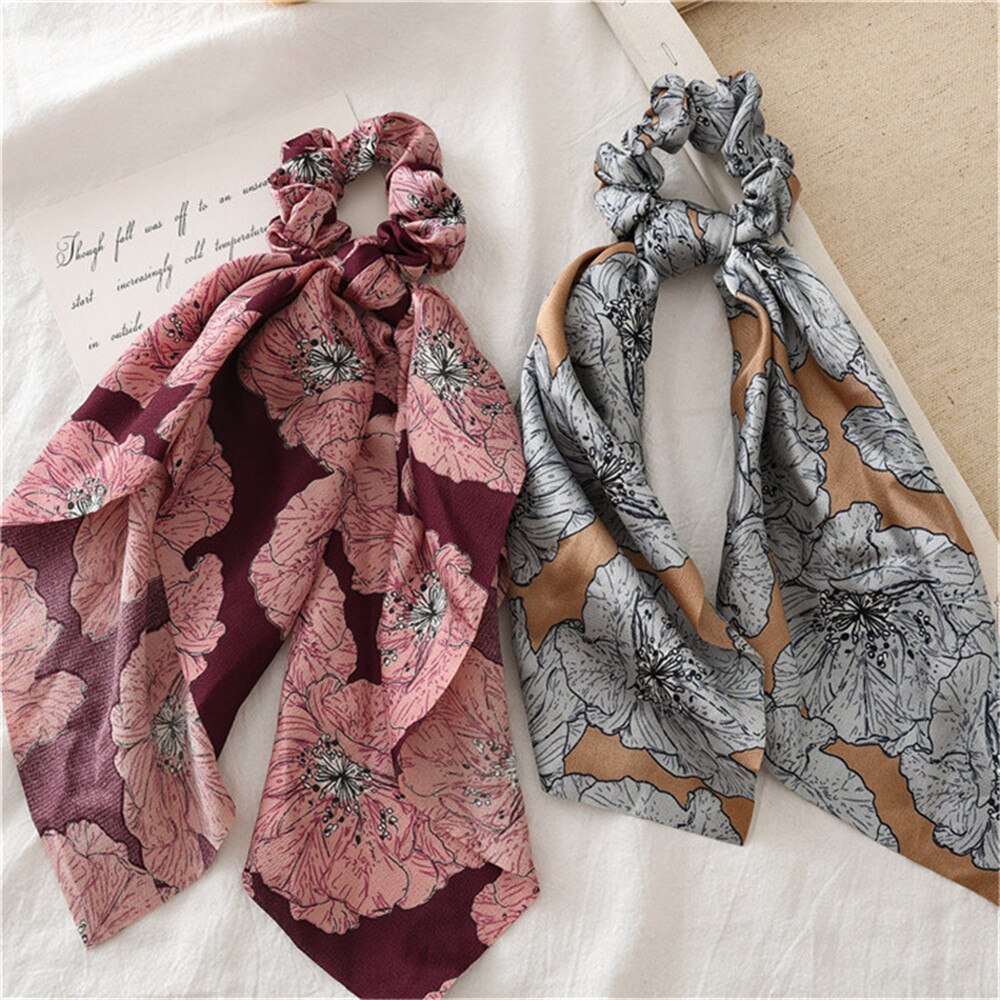 Sommer hår tørklæde sløjfe knude hestehale holder hår scrunchies til kvinder store blomster pandebånd elastisk hårtilbehør