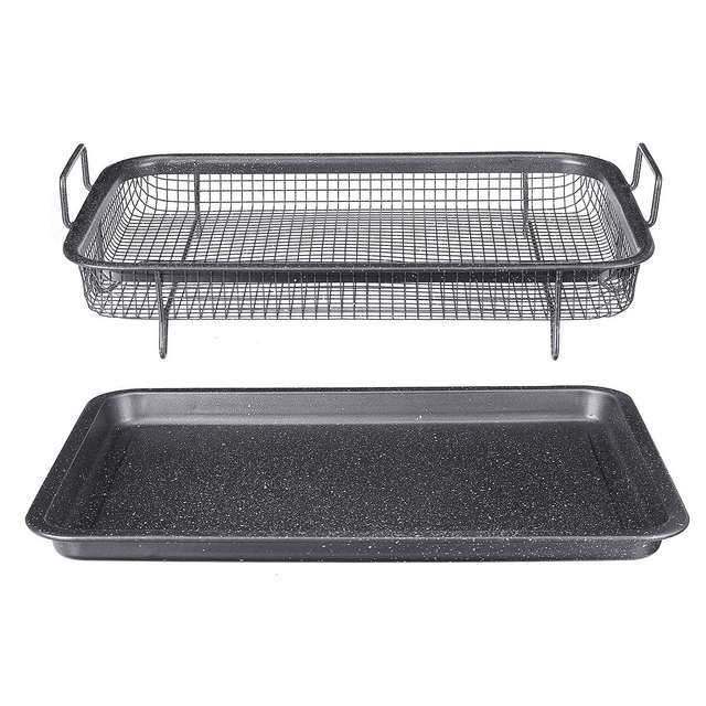 Bandeja para hornear de 2 capas, horno de aceite, bandeja para barbacoa, cesta antiadherente para patatas fritas, plato para hornear, herramientas de cocina de malla para parrilla: black
