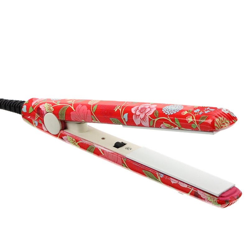 Electronic Hair Iron Hairstyling Mini Portable Ceramic Flat Iron Hair Straightener Irons Hair Styling Tools: Flower Red