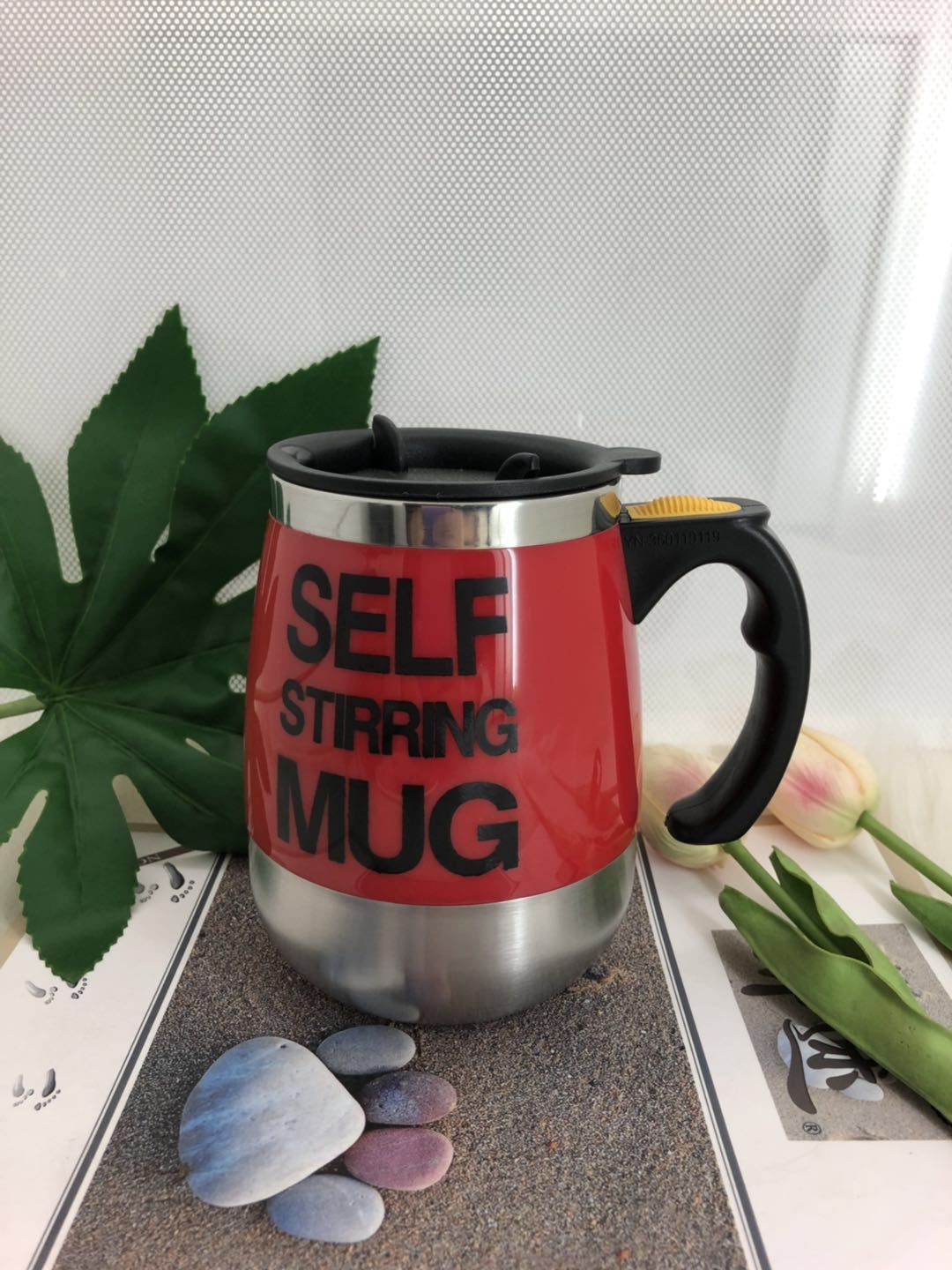 450ml kubek samomieszający automatyczny kubek mieszający robić kawy mleko ziarno owsiane kubek termiczny ze stali nierdzewnej podwójnie izolowana inteligentny kubek: Czerwony