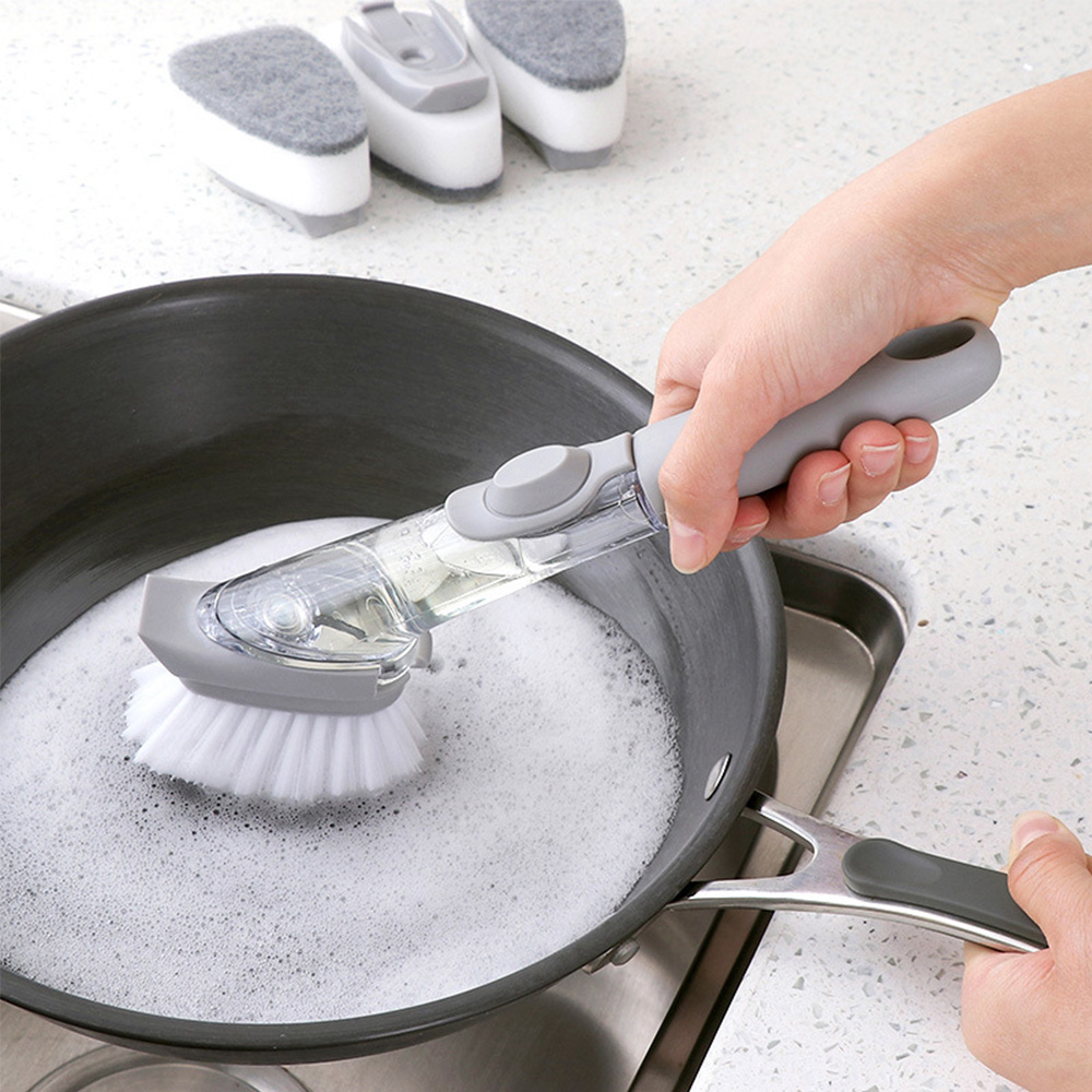 Brosse lave-vaisselle en éponge automatique | Brosse à manche Long, brosse à vaisselle, bol à vaisselle, brosse de nettoyage, outils de nettoyage de cuisine ménagers