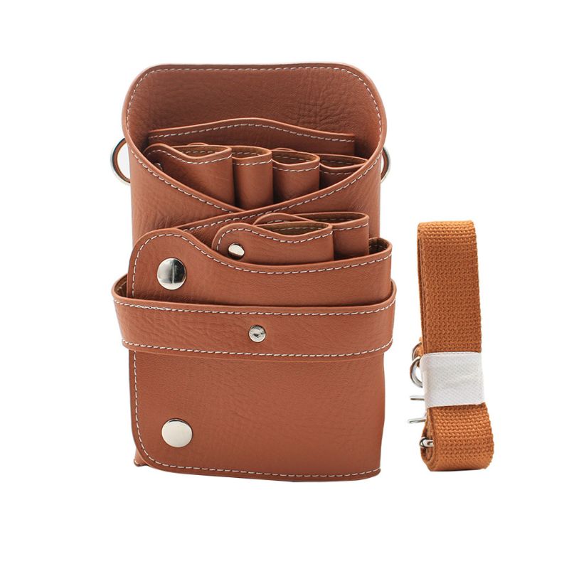 Saco de tesoura de couro do plutônio portátil com alça bolso cabeleireiro ferramenta bolsa para cabeleireiros: brown