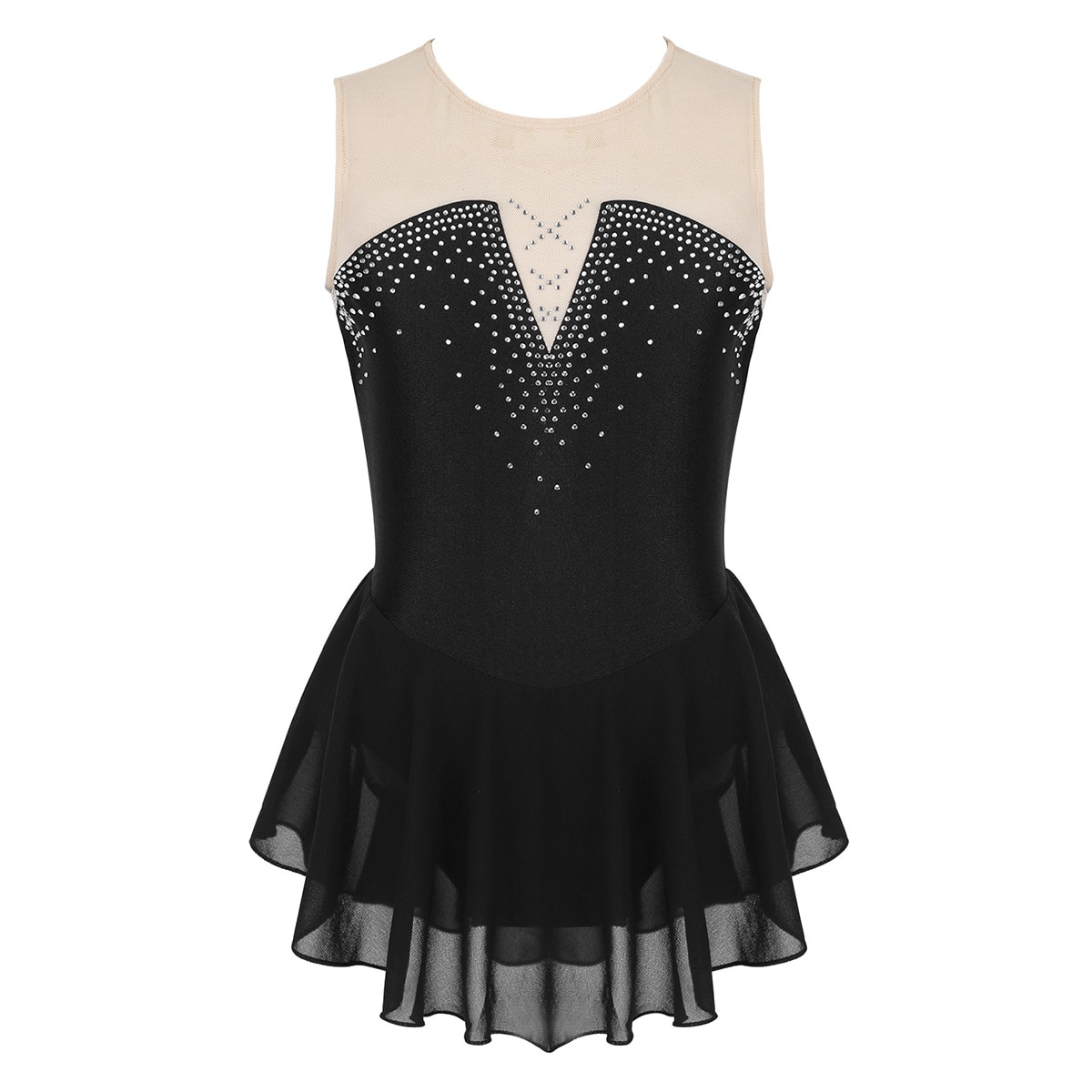 iEFiEL Kids Girls Sparkly Splice ice skating Fantasia Ballroom Dance Competition Dresses Teen Gymn Ballerina Leotard Costumes: Black / 14