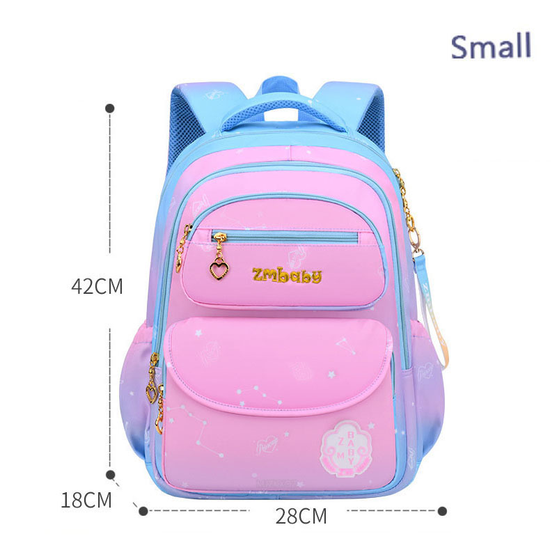 Girls Cute Princess School Bags Children Pink School Backpack Waterproof Hard-Wearing Bookbag Kids High Capacity Lightweight Sac: Gradient pink Small