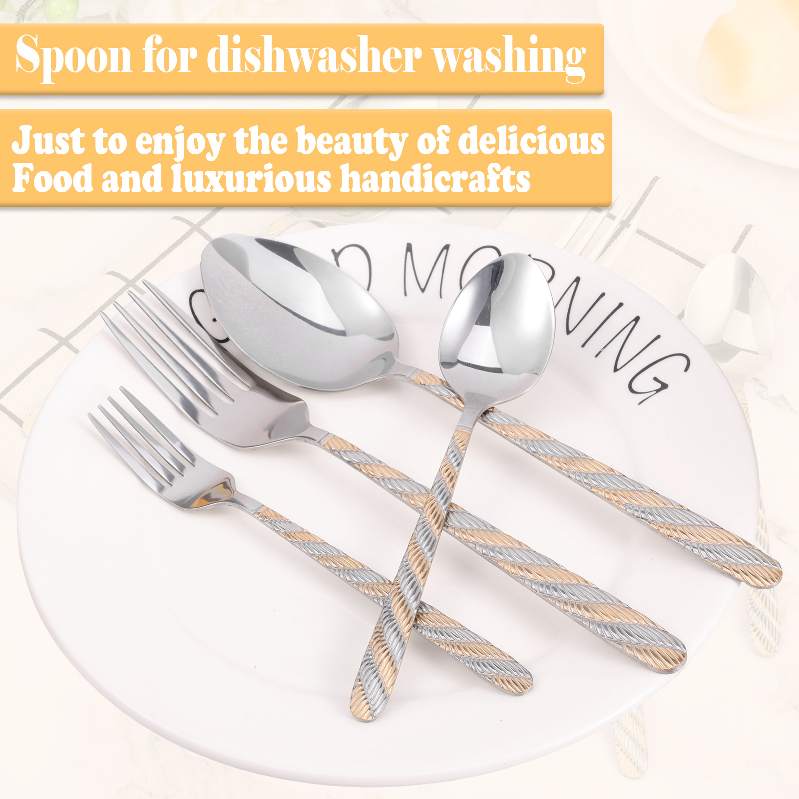 20-teiliges Edelstahl-Messer-Gabel-Löffel-einstellen mit Prägungseilgriff, glatte Oberfläche, Besteck-einstellen für Restaurant, Zuhause, Küche