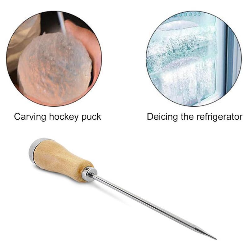 Vintage Stainless Steel Ice Pick Punch Kitchen Tool Wooden Handle Metal Cover