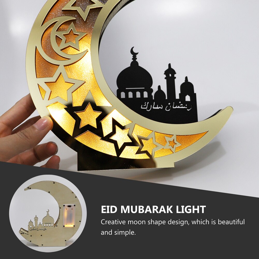 1Pc Houten Lamp Islam Mindere Bairam Led Licht Moslim Maan Lamp Ornament