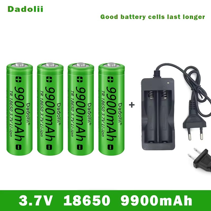 18650 Battery Rechargeable Battery 3.7V 18650 9800mAh Capacity Li-ion Rechargeable Battery For Flashlight Torch Battery+Charger: Beige