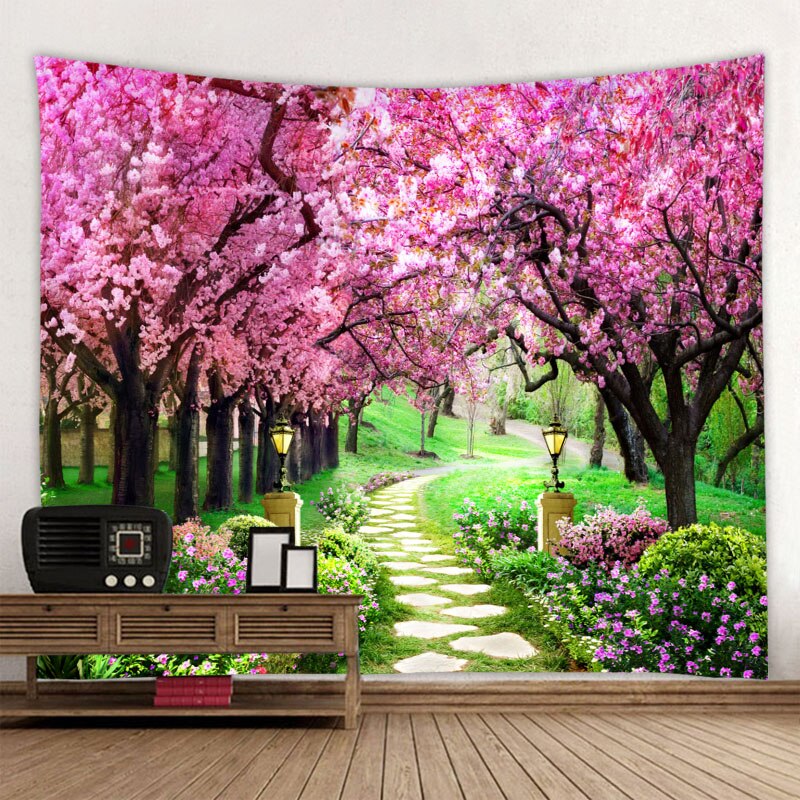 Kaunis vaaleanpunainen kukkakuppi seinävaate boho koriste hippi seinävaate psykedeelinen kuvakudos kodin sisustus: 200 x 300cm