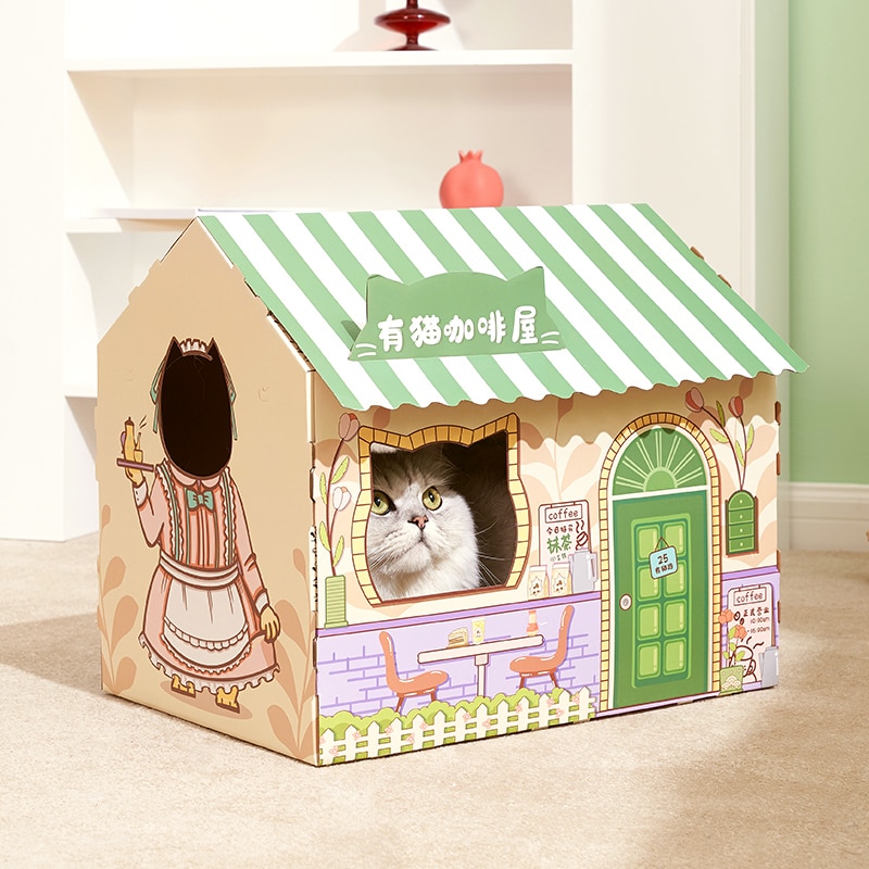 Rascador de cartón para gatos, casa de juguete para gatos, poste para gatos, rascador