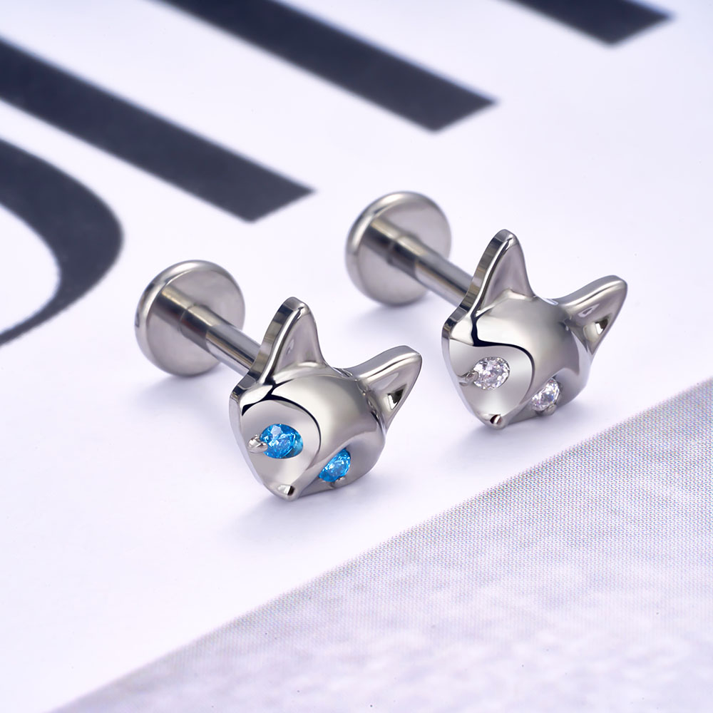 Reines Titan G23 Ohr Wirbel Nagel tränenreich kleine Fuchs Persönlichkeit Hochglänzender Ohrschirm Perforierter Schmuck Ohrnagel Earbone Nagel