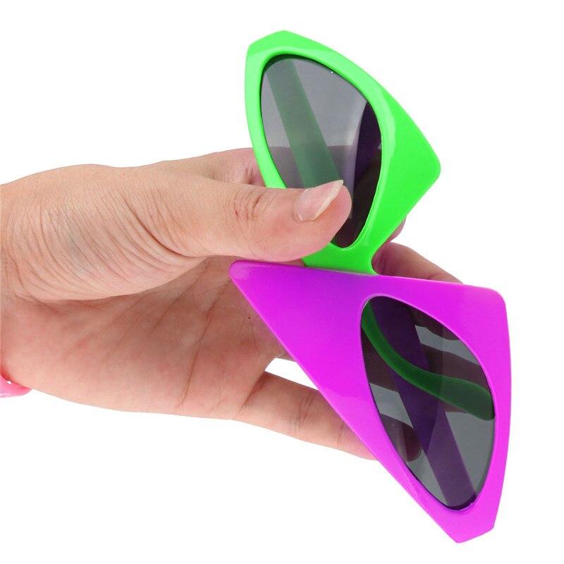 2 Kleur Neon Groen Paars Asymmetrische Glazen Grappige Mode Accessoires Voor Party Halloween Hip-Hop Zonnebril