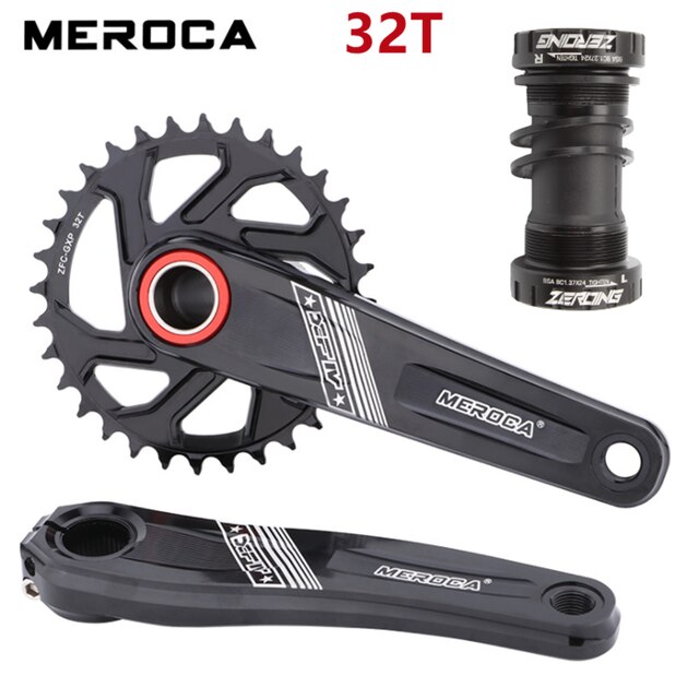 MEROCA MTB Crankset 170mm GXP 32/34/36/38T Narrow Wide Chainring Aluminium Alloy Mountain Bike Crank Set GXP Crank: Black With BB 32T