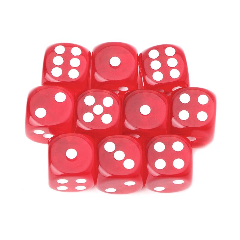 Sexsidigt 15mm transparent kub diceround hörnet bärbart bord spel spel 10 st / set: Röd