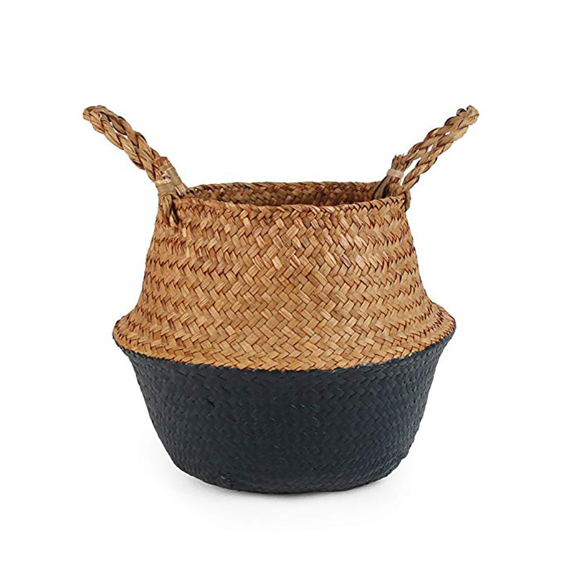 Nordisk macrame flet kurv panier osier cesta mimbre vasketøjsopbevaringskurve søgræs kurv: Sort