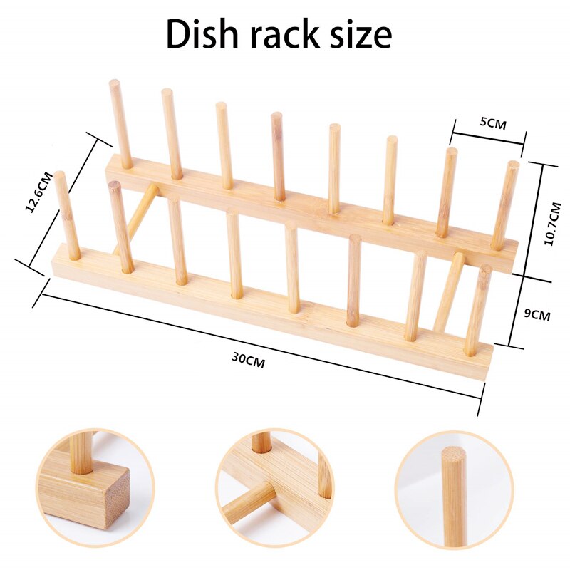 Tallerkenstativ i tre tallerkener avløpsbrett tørketrommel oppbevaringsholder stativ kjøkkenskap bambuorganizer for tallerken/skål/kopp/grytelokk