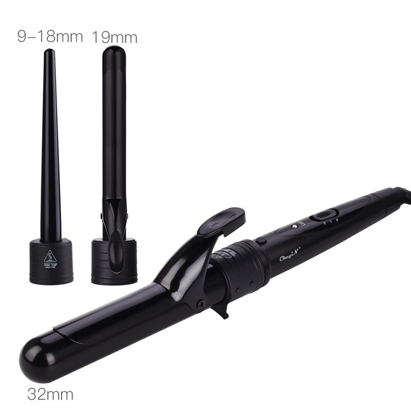 3 In 1 Temperature Control Styling Tools Ceramic Cone Hair Curling Iron Tong Electric Hair Curler Roller Curling Wand Waver 3536: Dark Gray