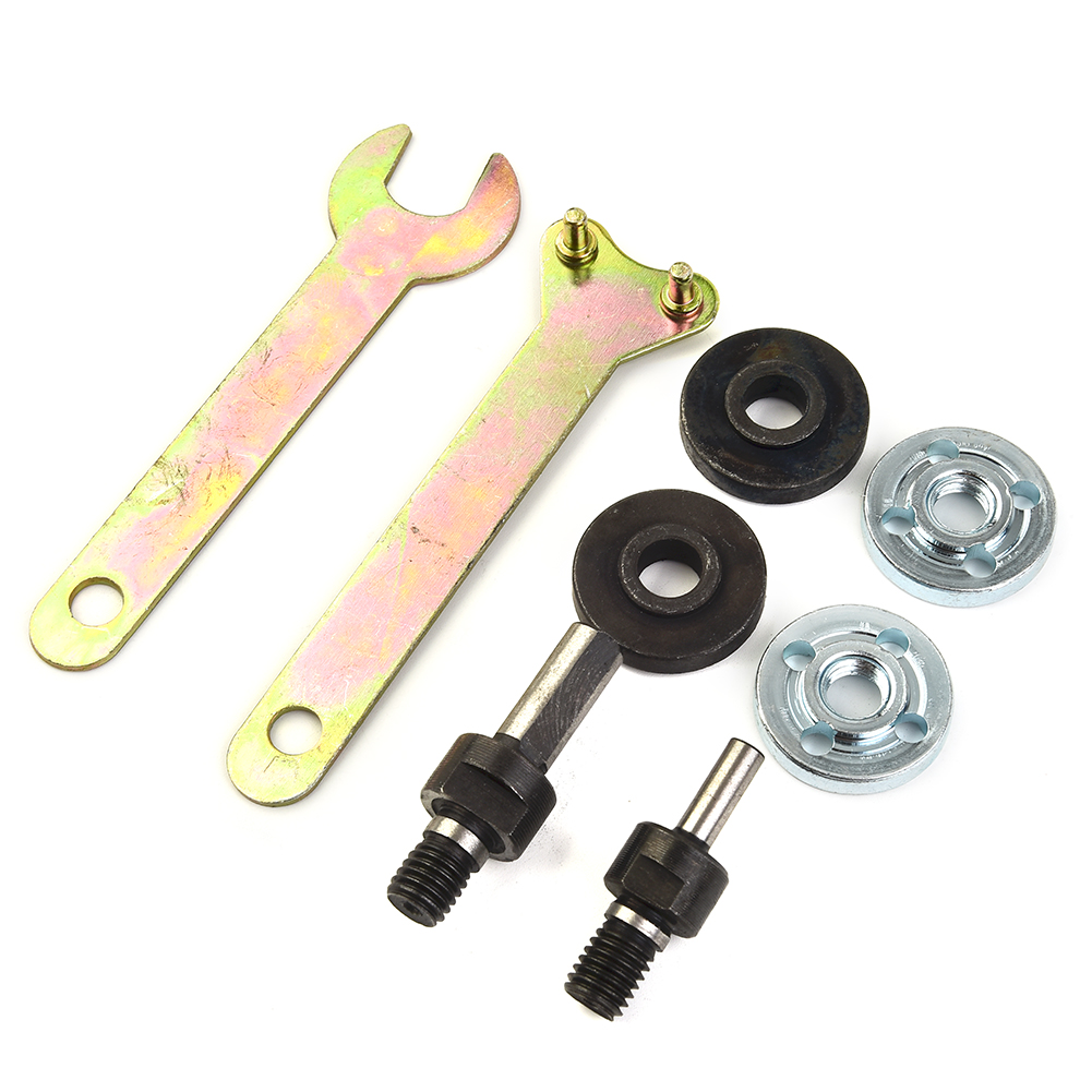 8pcs Polishing Tools set 6mm 10mm Spanner Connecting Rod Drill Angle Grinder Shank Mandrel Flange Nuts Wrench Adapter Disc Set