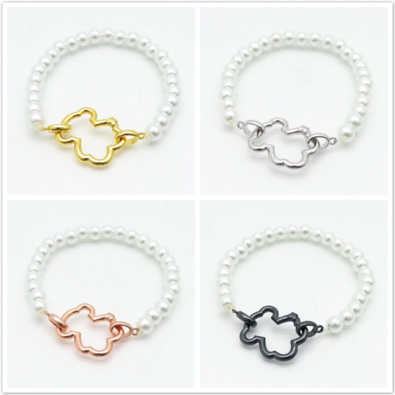 Hollow Bear Pearl Bracelet Stainless Steel Bead Charm Bracelet for Women Gold Silver Color Bear Bangle Jewelry