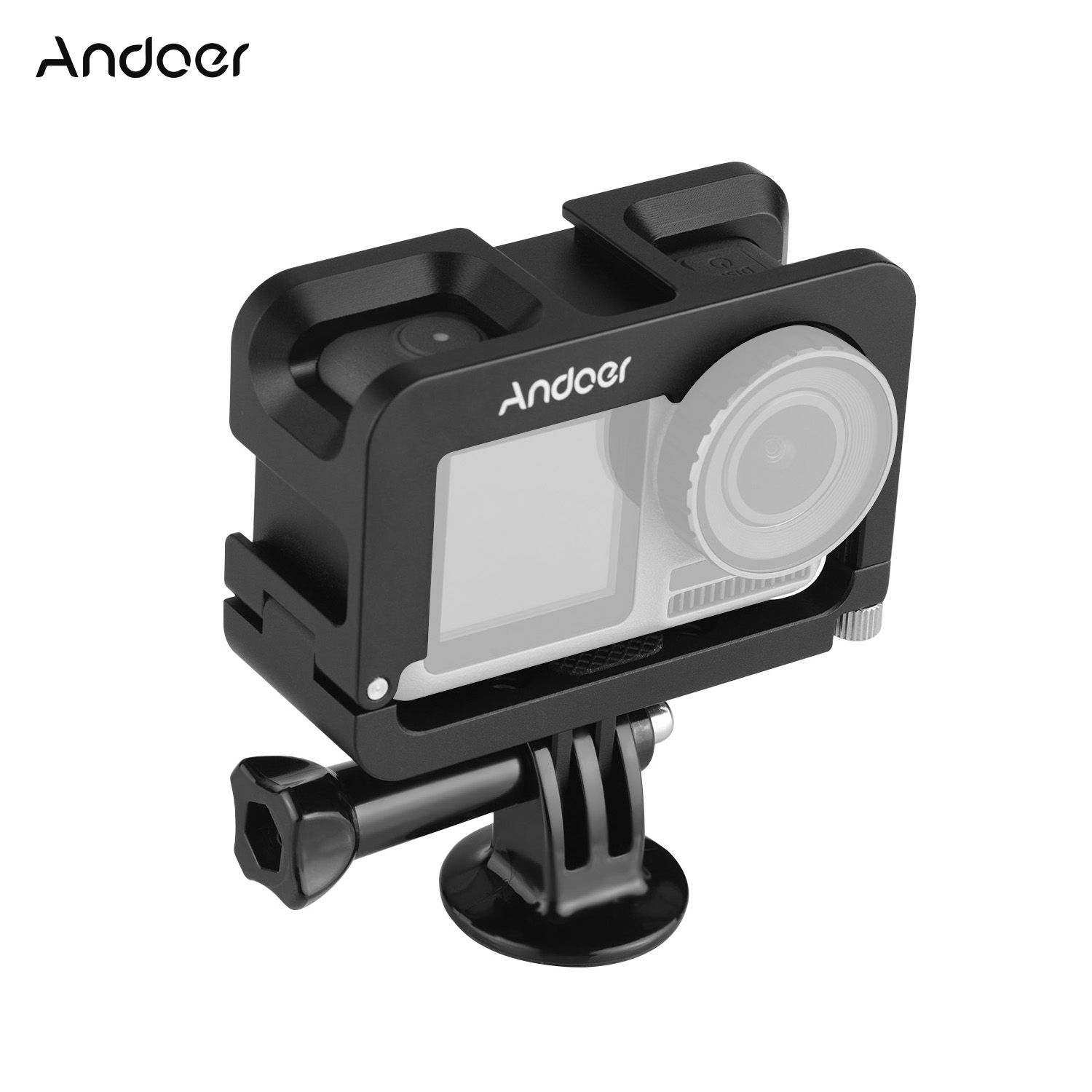 Andoer Metal Camera Cage Compatible for OSMO ACTION Vlogging Shooting Case with Cold Shoe Mount 1/4 Screw Interfaces