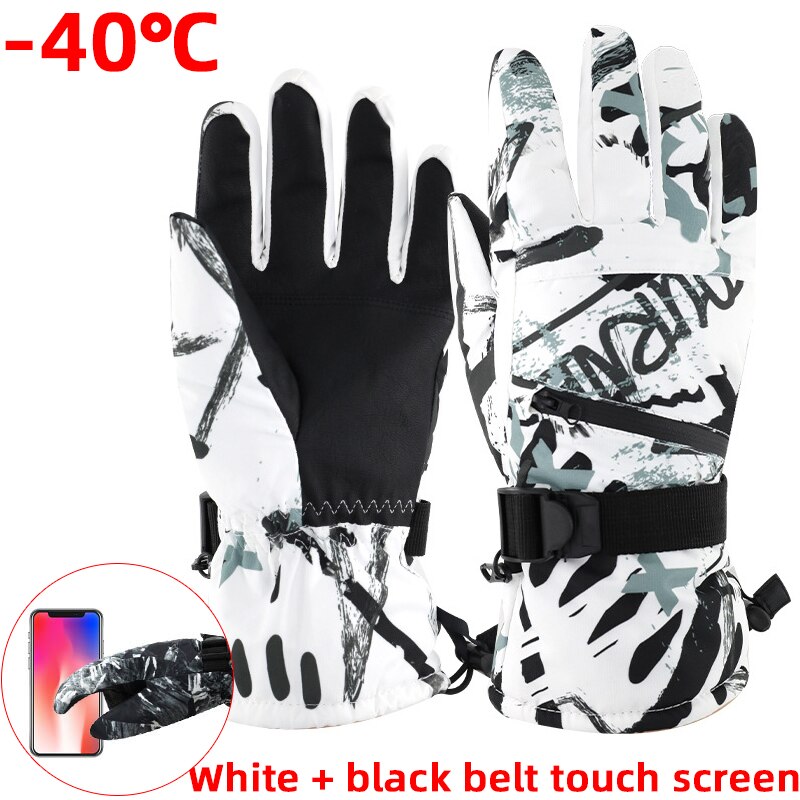 Guantes de esquí para hombre, manoplas de lana para Snowboard, Motociclismo de invierno, resistentes al viento, impermeables, Unisex, con pantalla táctil: Black and white / XL