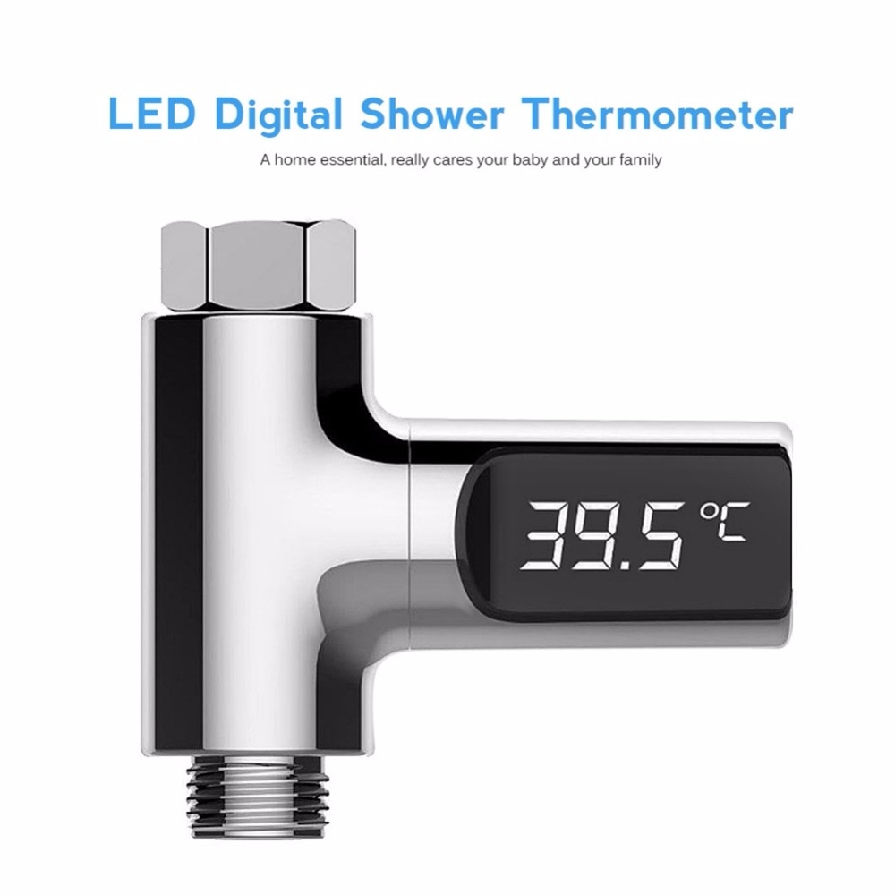 Led Display Celsius Water Temperatuur Meter Monitor Elektriciteit Douche Thermometer 360 Graden Rotatie Flow Zelf-Genererende
