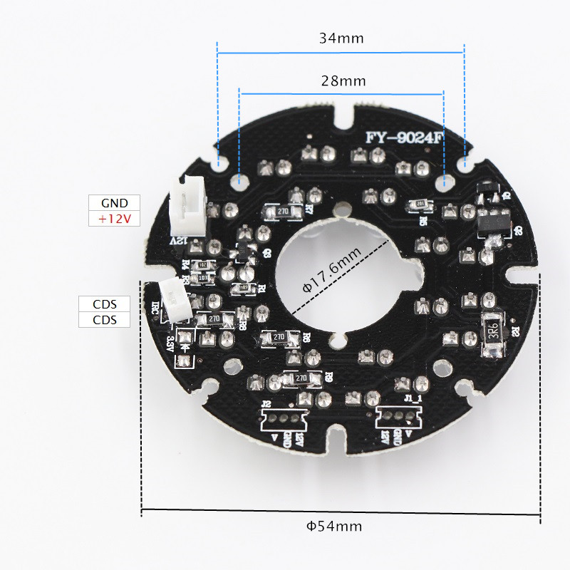 90 Degrees Cctv Accessories Infrared Light 24 Grain Ir Led Board For