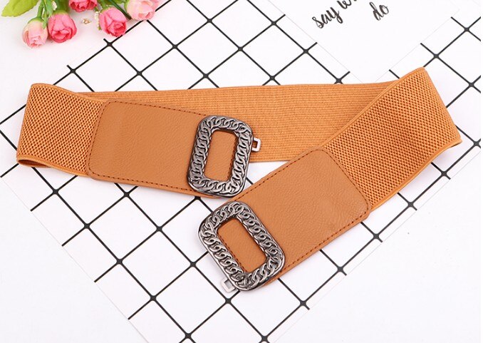 Vintage Koninklijke Ketting Buckle Broeksbanden Vrouwen Buikband Elastische Brede Riem All-Match Tailleband Decoratie Riem Voor Jurk Jas: brown color