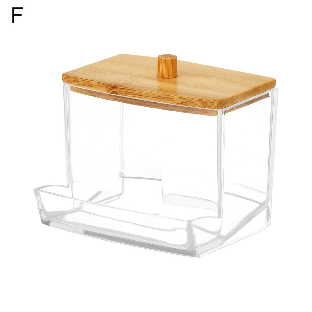 1Pc Acrylic Multifunctional Makeup Cotton Pad Organizer Storage Box For Cotton Swabs Rod Bathroom Qtip Container with Bamboo Lid: F