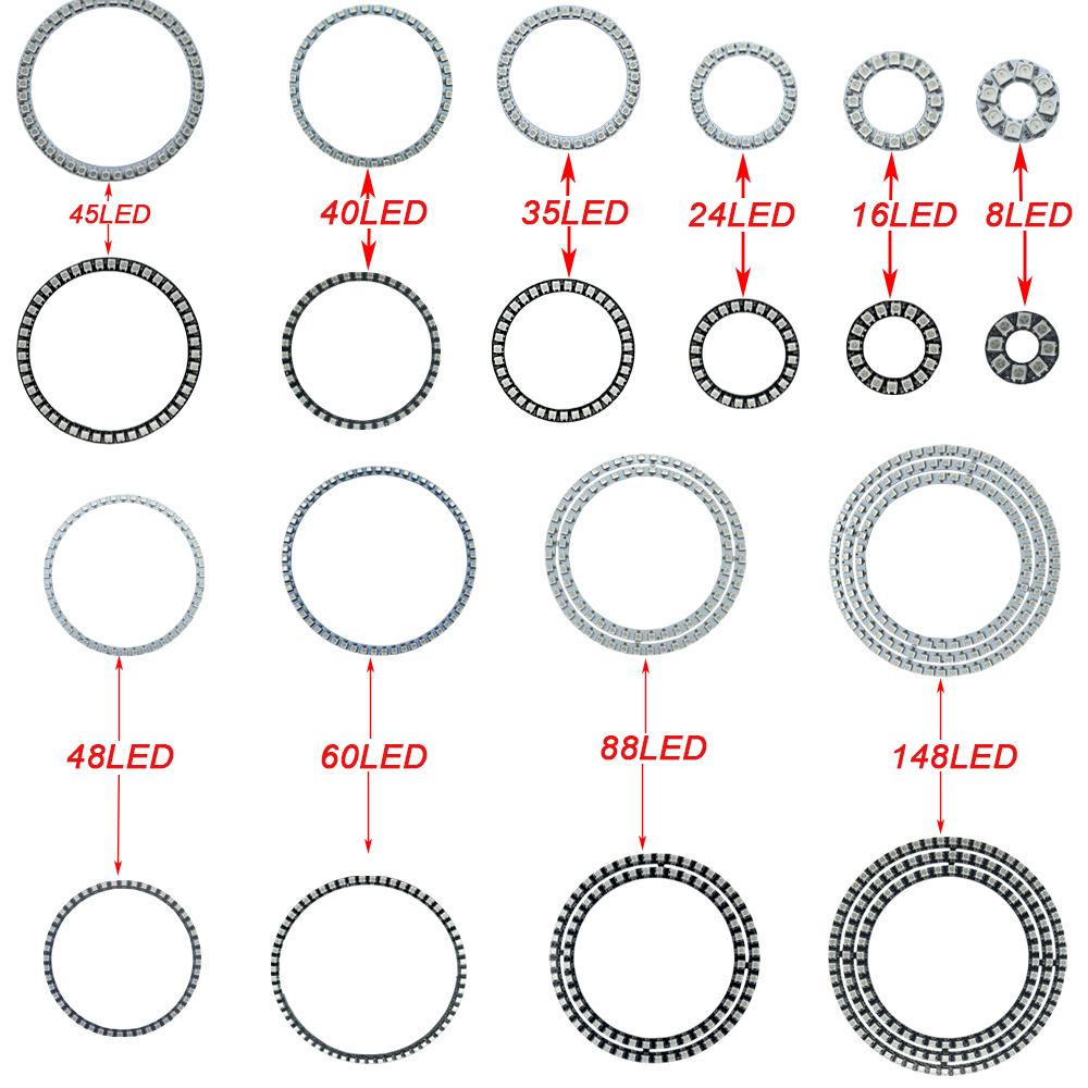 WS2812B Addressable LED Pixel Ring 8 to 241Leds WS2812 5050 RGB LED Diode Ring Color IC Built-in LED
