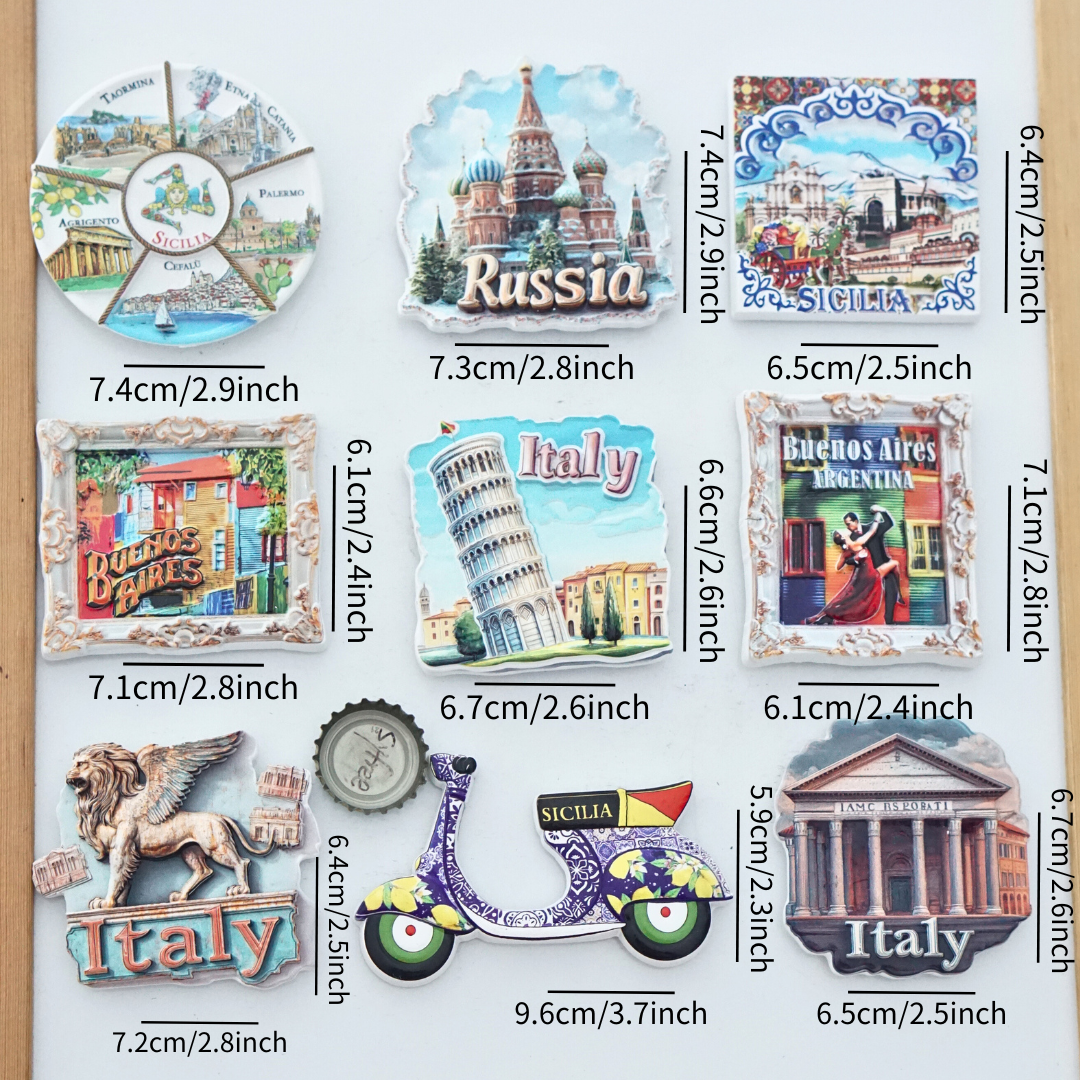 Italy Fridge Magnets, Argentina Fridge Magnets, Sicily Fridge Magnets, Leaning Tower of Pisa Scenic Fridge Magnets, Buenos Aires