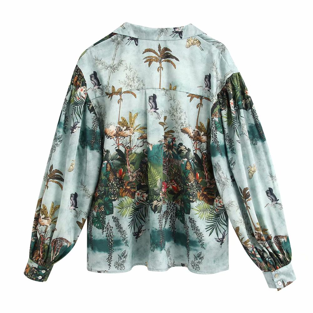 Blusa estilo vintage con estampado de tinta con estampado de hojas de animales, blusa de manga larga para mujer, blusas tipo kimono para mujer LS6366