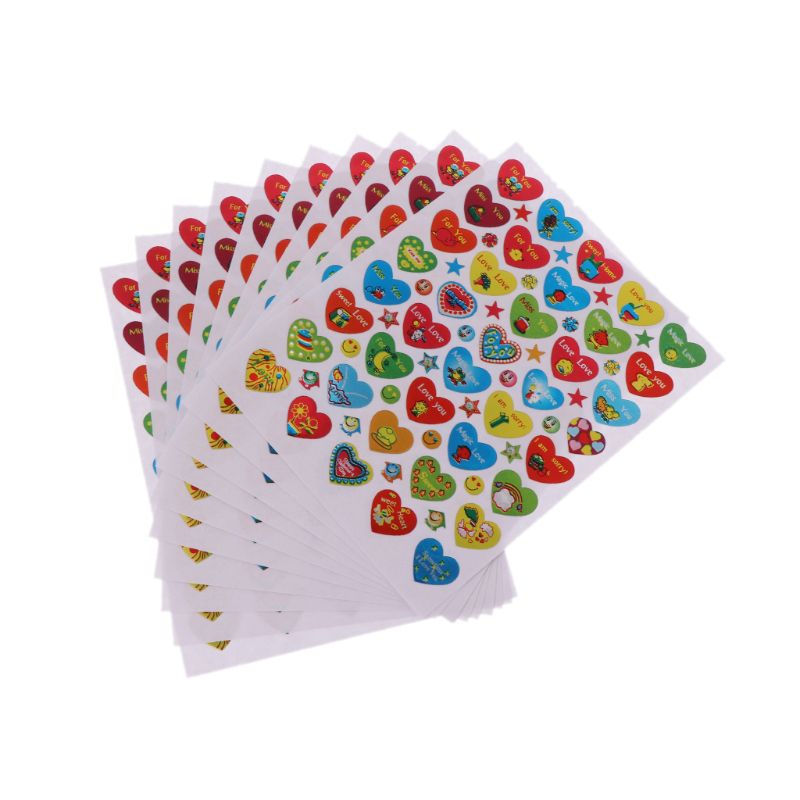 10 Sheets Heart Stickers Love Decorative Sticker Kids Envelopes Cards Craft Scrapbooking Party Favors Prize Class Rewards: 4
