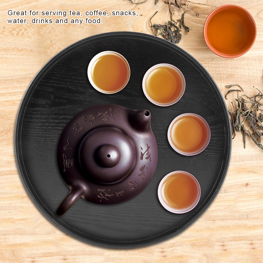 Black Round Tray Natural Wooden Tea Tray Plate Snacks Cake Dessert for Hotel Home Serving Tray Great for serving tea coffee